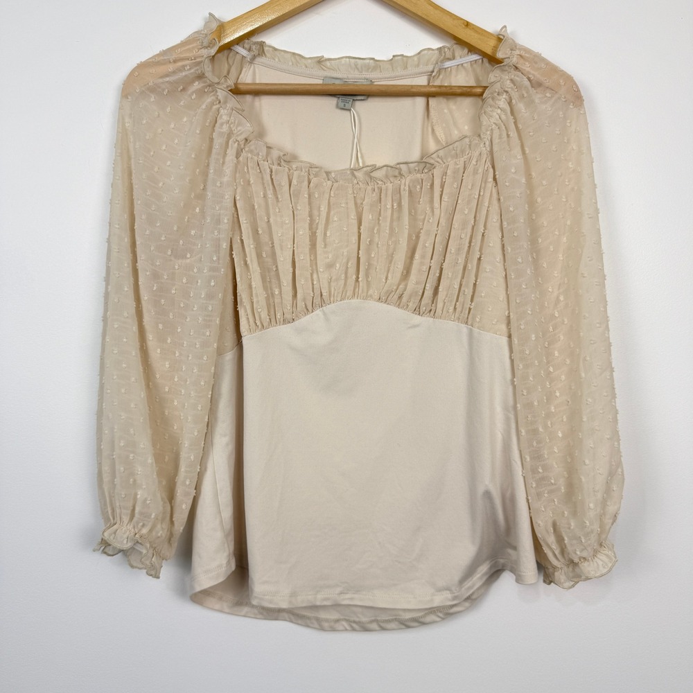 Chenault Cream Swiss Dot Ruffle Top Womens Small Coquette Soft Girl Romantic